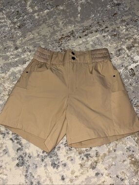 Casual Elastic-Waist Khaki Shorts/hiking shorts XS (light khaki)